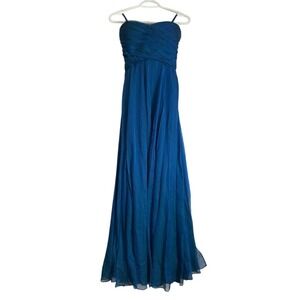 LE CHATEAU Strapless Pleated Bodice Chiffon Gown Blue XL